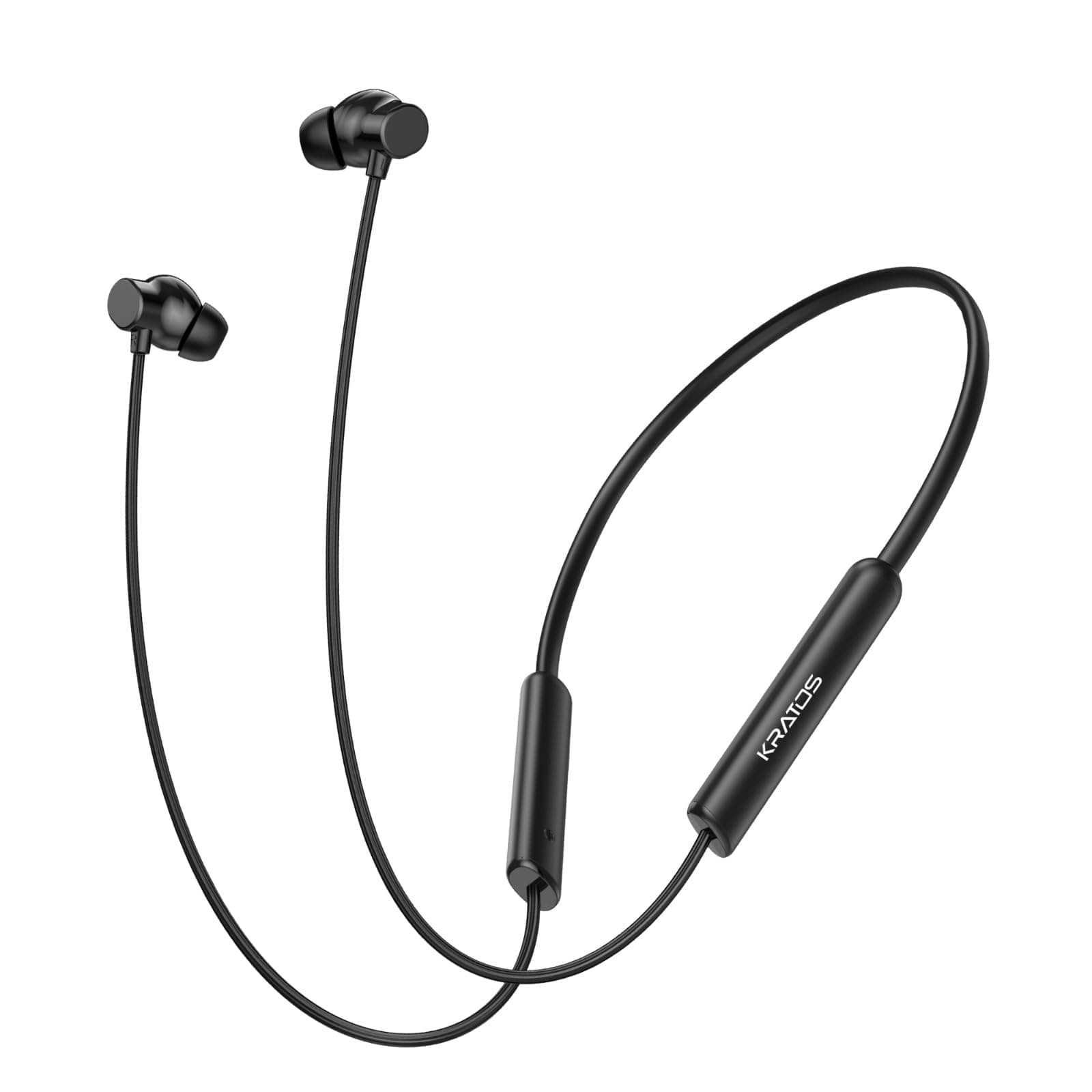 Kratos Black Bluetooth Neckband with 55H Playtime, Deep Bass, Stereo Sound, HD Calls, Magnetic Earbuds, Voice Assistant, Type-C Fast Charging, Rich Audio, Hollow Switch for Comfort & Style