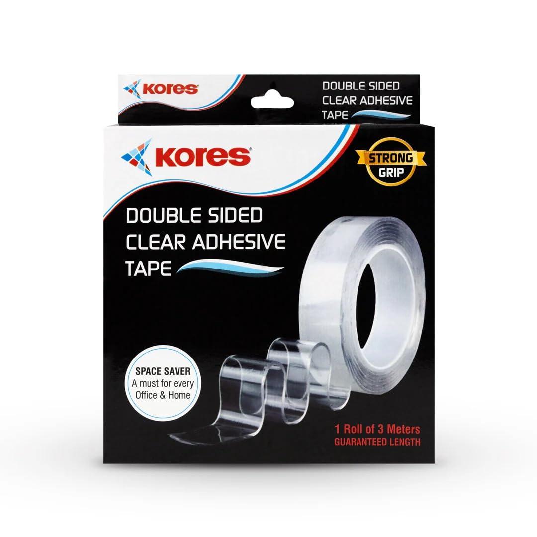 Kores Strong Grip Transparent Double Sided Tape Pack of 2 | 3 Metre Roll, 2mm Thick Ultra Strong Gel Adhesive Tape | Removable & Reusable Heavy Duty Mounting Tape