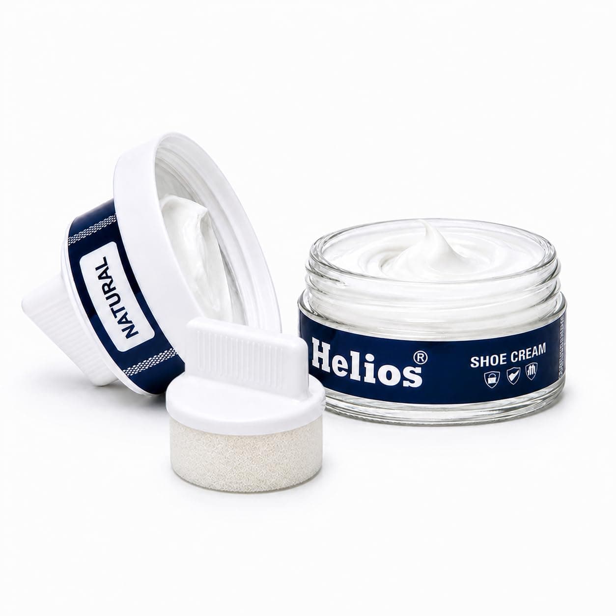 Helios shoe cream with applicator | Shoe Polish for Leather | Boot, Purse, Belt, Handbag, Jacket | Leather Conditioner | 48 GM(Natural)