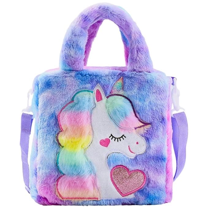 Toy Imagine Unicorn Sling Bag for Kids Birthday Gift for Girls Crossbody Bag for kids with Soft Fur Finish Baby Toddler Handbag Cute Princess Purse Mini Sling Bag for 3-12 Year Girls Fashion Accessory