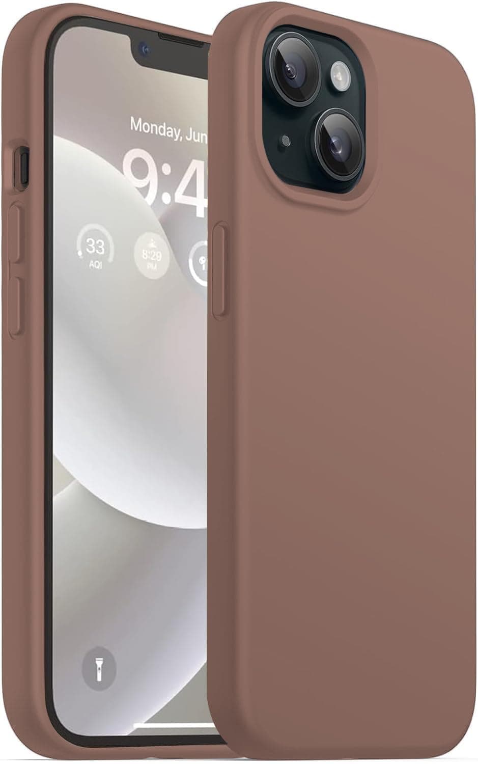 DIZORO® Compatible with iPhone 14 Case, Liquid Silicone Case, Full Body Protective Cover, Shockproof, Slim Phone Case, Anti-Scratch Soft Microfiber Lining, 6.1 inch (Brown)