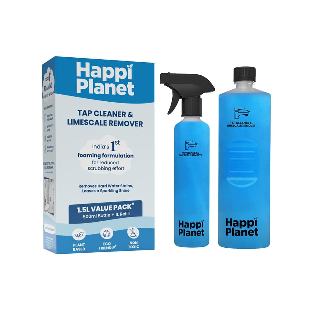 Happi Planet | Tap Cleaner & Limescale Remover | India’s 1st Foaming Formulation for Reduced Scrubbing Effort, Non-Toxic | 1500 ml | All Purpose Cleaner Suitable for Bathroom, Tap, Shower, Mirror