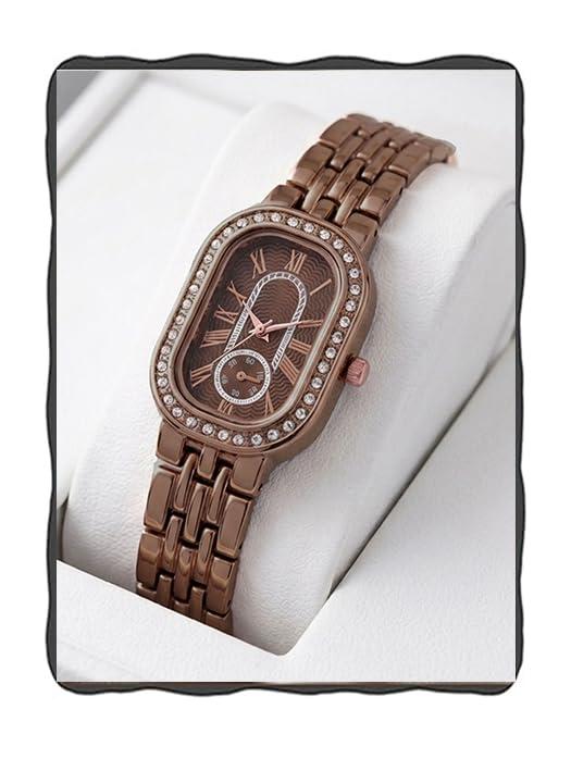 Acnos Luxurious Brown Belt Brown Dial Ladies' Quartz Watch Mineral-strengthened Glass Oval Dial Diamond Accents Roman Numerals Eco-Friendly Alloy 28mm case