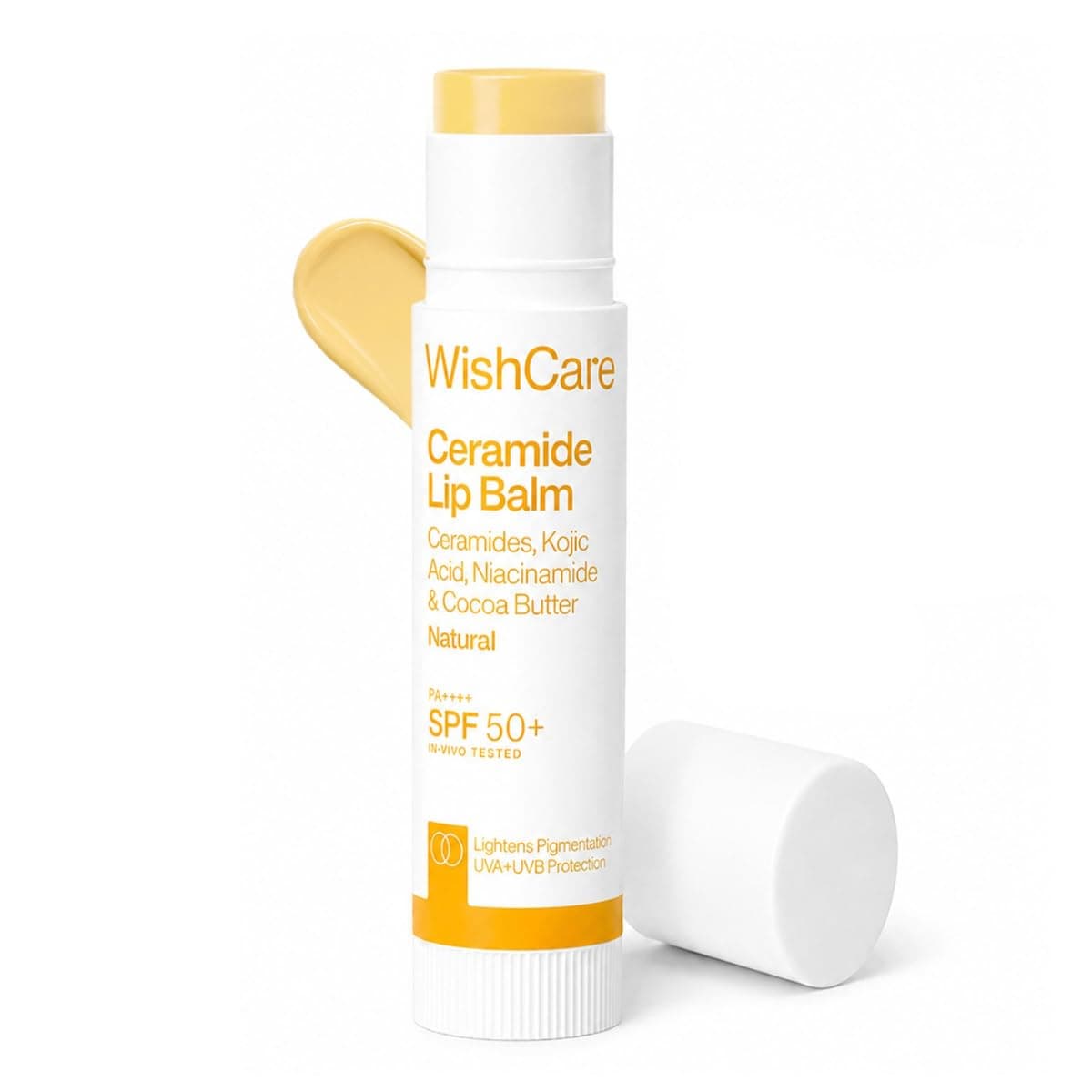 WishCare Ceramide Lip Balm SPF 50 PA++++ | Brightening Lip Balm for Dark Lips | In-Vivo Tested | Kojic Acid & Niacinamide | Natural & Untinted | For Women & Men | 5g