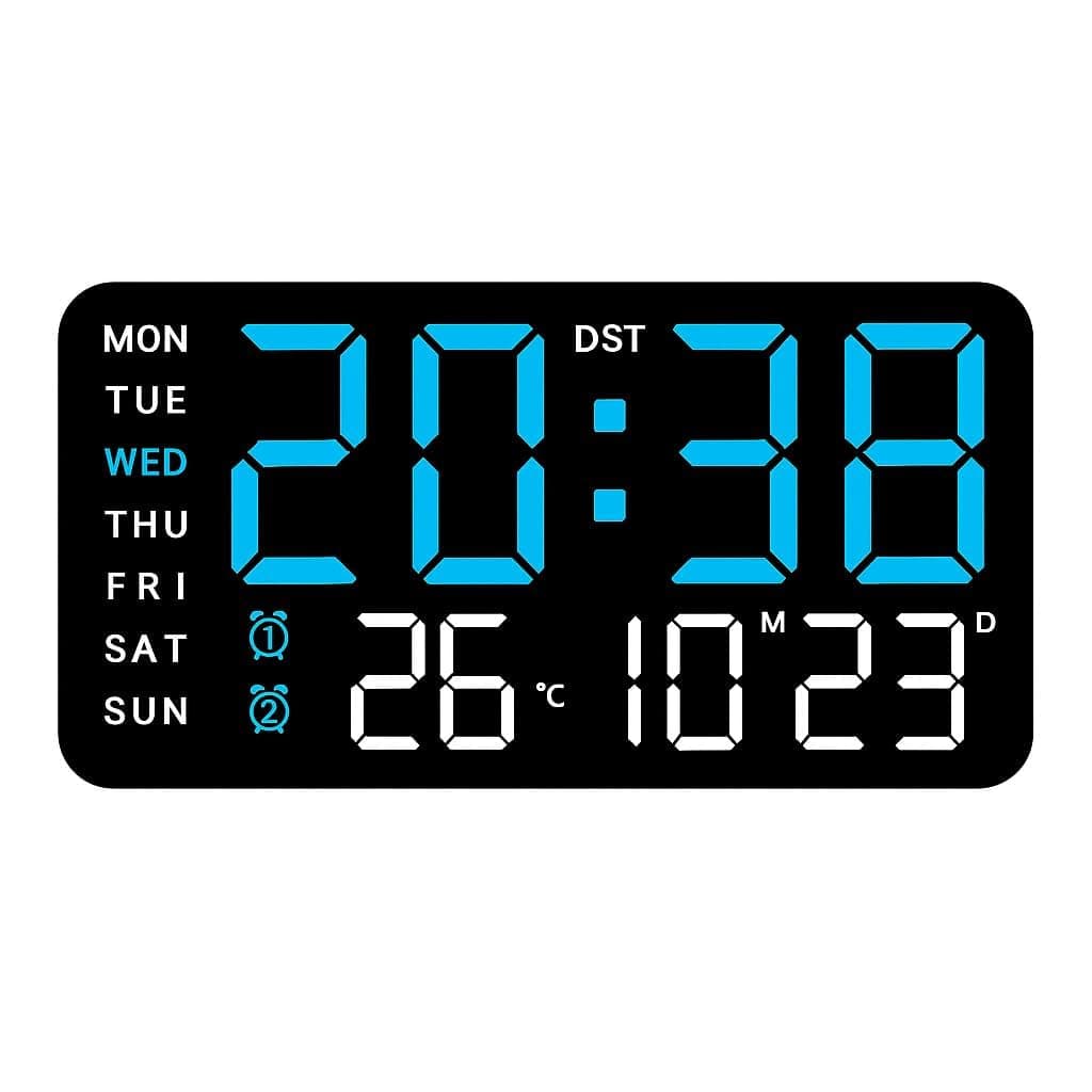 AERYS 9-Inch Digital Alarm Wall Clock with 1Year Warranty,Table Clock,Large LED Display, Adjustable Brightness,12/24 Hour,Dual Alarms,Date&Temp Display for Home, Office, Bedroom,Living Room,Home Decor