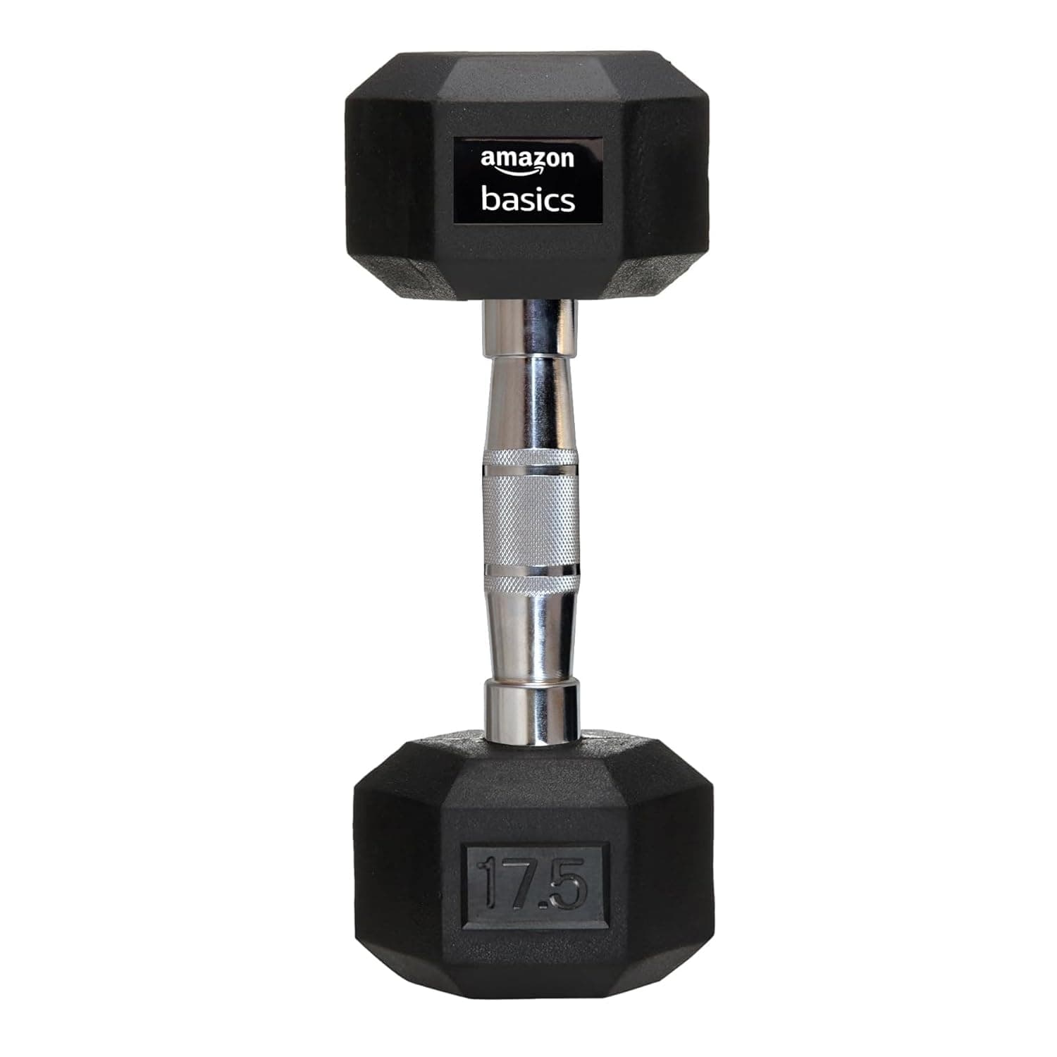 Amazon Basics Rubber Encased Hex Dumbbell Weight Set of 1, 17.5 Kg | Black