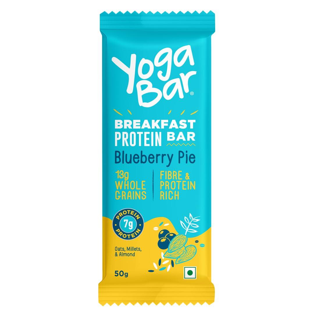 Yogabar Blueberry Pie Breakfast Protein Bar with Oats, Millets, Quinoa & Almond | 7g Protein & 6.5 g Fiber, 45g