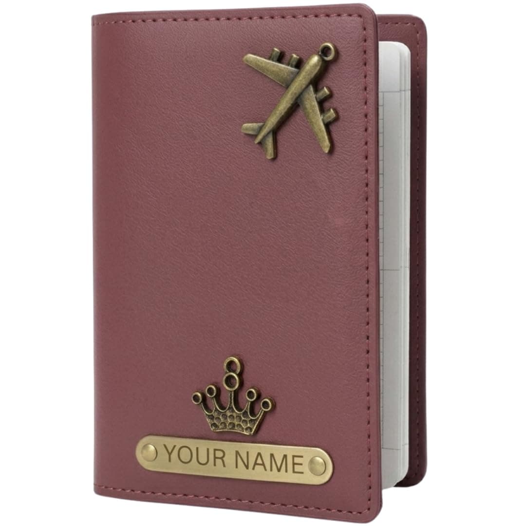 Zift Custom Name & Charm Faux Leather Passport Cover - 4 Card Slots Travel Organizer for Men & Women - Slim Passport Protector - Best for Diwali Birthday Farewell Return Corporate Gifts (Burgundy)