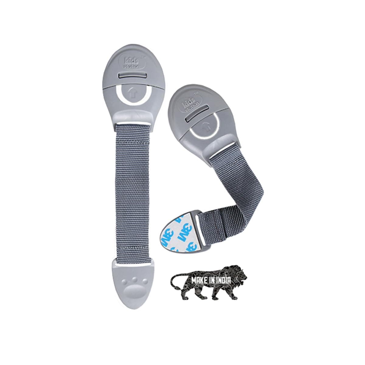 Kids Station Made in India Furniture Safety Locks for Kids, Child Safety Locks for Drawer, Cabinet, Cupboard, Baby Proofing Product, Strong Adhesive Safety Lock (Grey, Pack of 2)