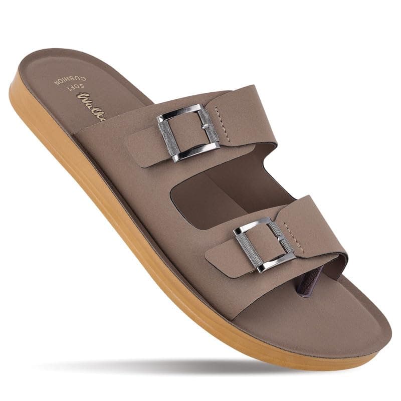 WALKAROO Men’s Cushioned PU Sandals with Double Buckle Adjustable Straps, Soft Footbed, Lightweight Daily Wear Comfort Slippers, Durable PU Sole- WG5661 Camel