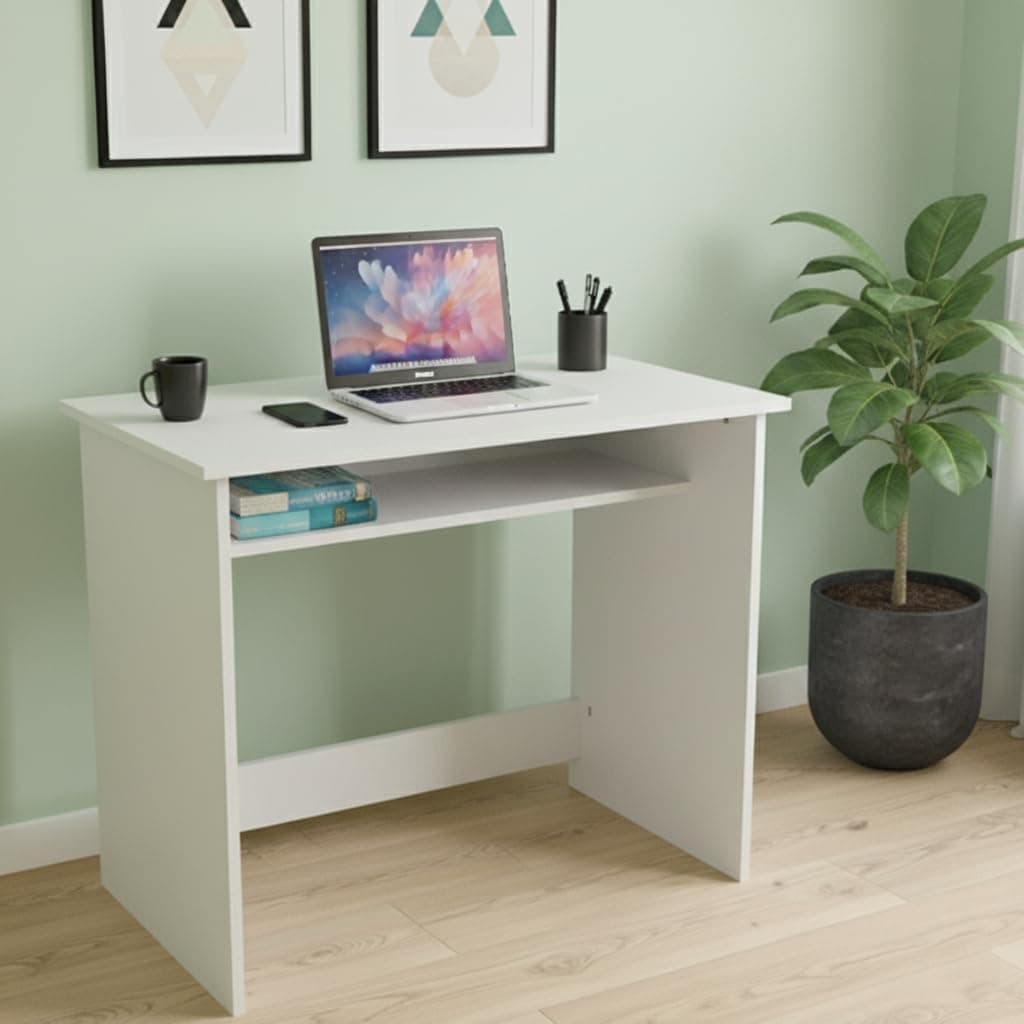 Wudyhub Computer Home/Office Desk | Writing Study | Laptop Table | Modern Simple Desk | Small Desks for Small Spaces | Sturdy Desk for Home, Office, Bedroom, Living Room (ST-02-White)