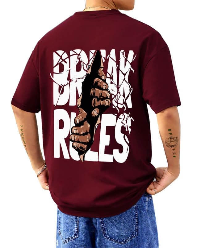 AUSK Baggy Hip-Hop T-Shirt for Men - Graphic Printed T Shirts || Oversized Men Tshirt Off Shoulder Tshirts || T-Shirts Maroon