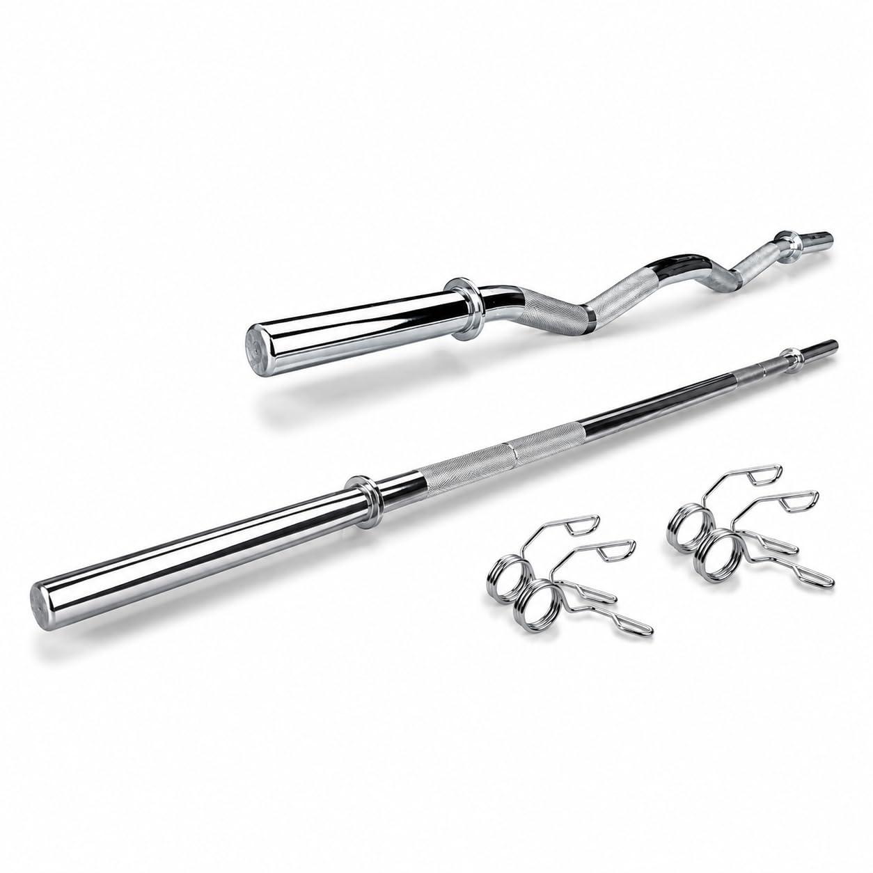 LEEWAY Gym Barbell Rod 5ft Straight & 3Ft Curl Bar | Combo (5FT + 3FT)| 28mm Gym Weight Plates Barbell for Home Workout | Weight Lifting Biceps Rod for Exercise at Home| Compatible 1-Inch Plates Road
