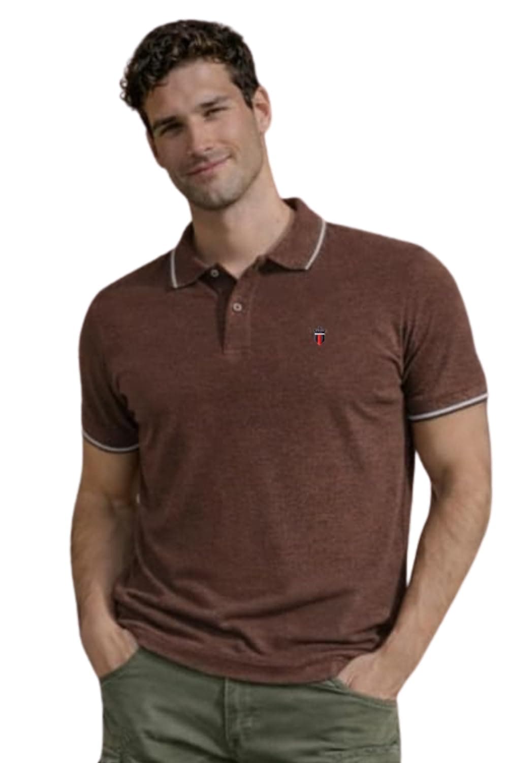 Louis Philippe Men Brown Solid Polo Neck T-Shirt