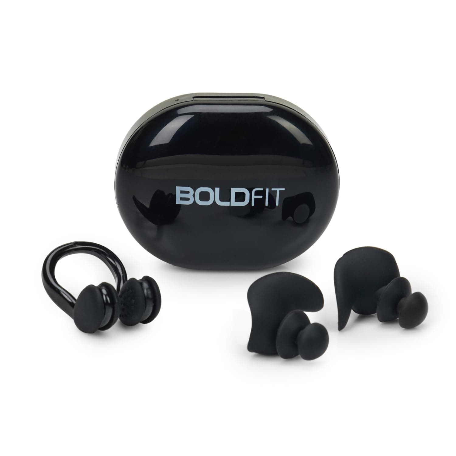 Boldfit Swimming Nose Clip & Ear Plug Set Silicone Swimming EarPlugs For Men & Women For Ear Protection From Water EarPlug & Nose Clip For Swim Kit For Training - Black Set