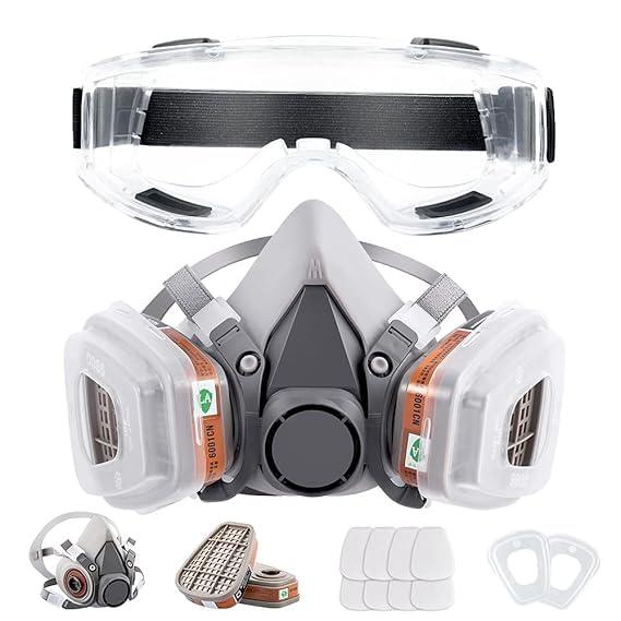 Savoryhive Gas Mask Set Respirator with Filters and Goggle Activated Carbon Mask Gas Mask Paint Respirator for Epoxy Resin, Wall Painting, Welding, Polishing, Spraying, Mold Removal, Construction