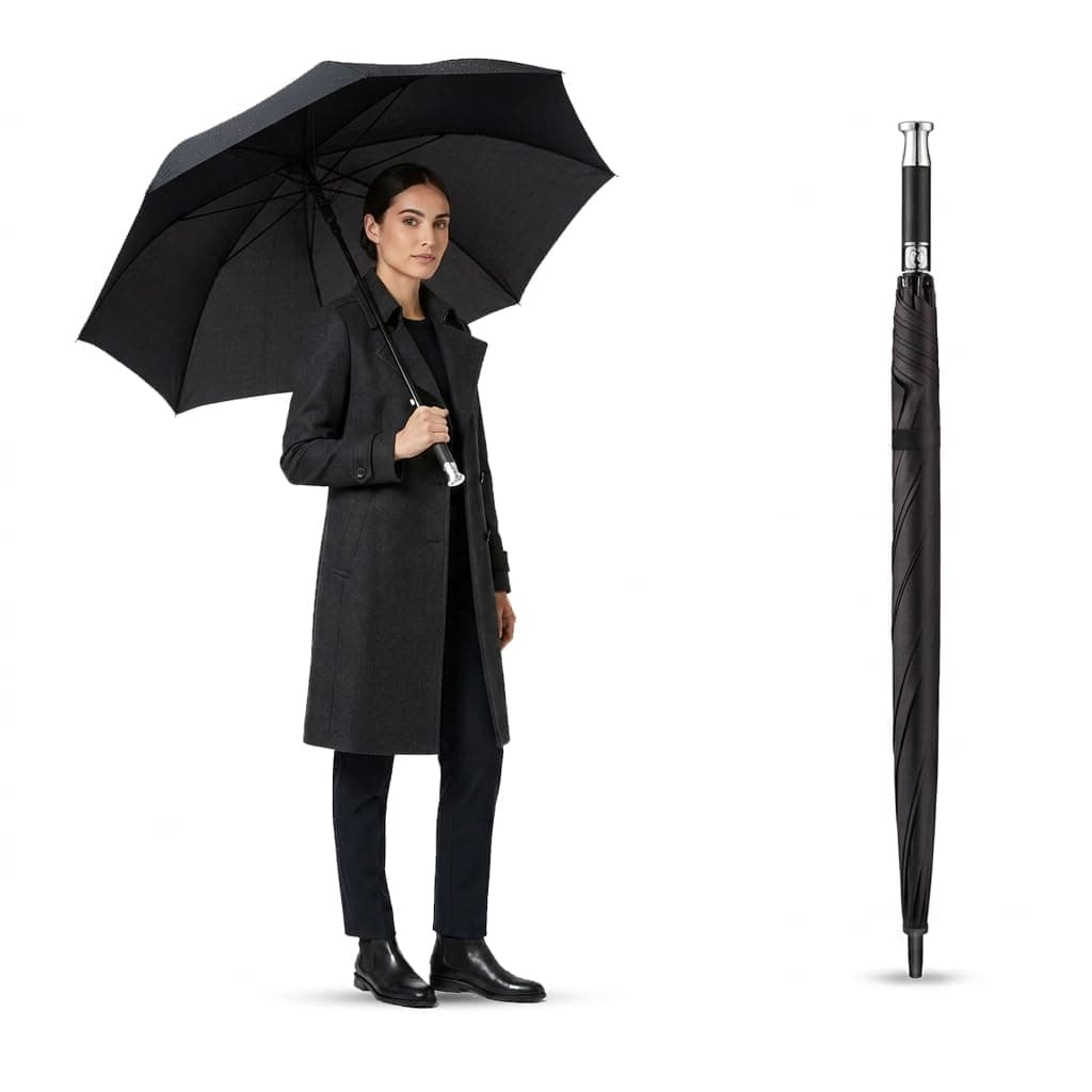 Roughhouse Windproof Double Canopy Umbrella | Automatic Open | Heavy Duty Large Coverage Rain Umbrella with Ergonomic Handle | Waterproof All Weather Umbrella for Men, Women & Kids