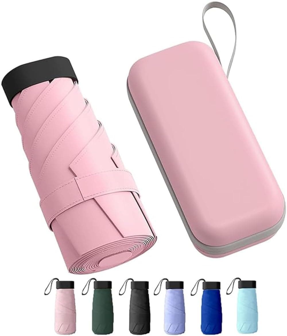 TEKCOOL Travel Mini Folding Compact Umbrella with Case, Manual Open 6 Ribs Lightweight Portable, Small Sun & Rain Pocket Umbrella for Girls and Women- Use in Rain & Summer(Pink)''