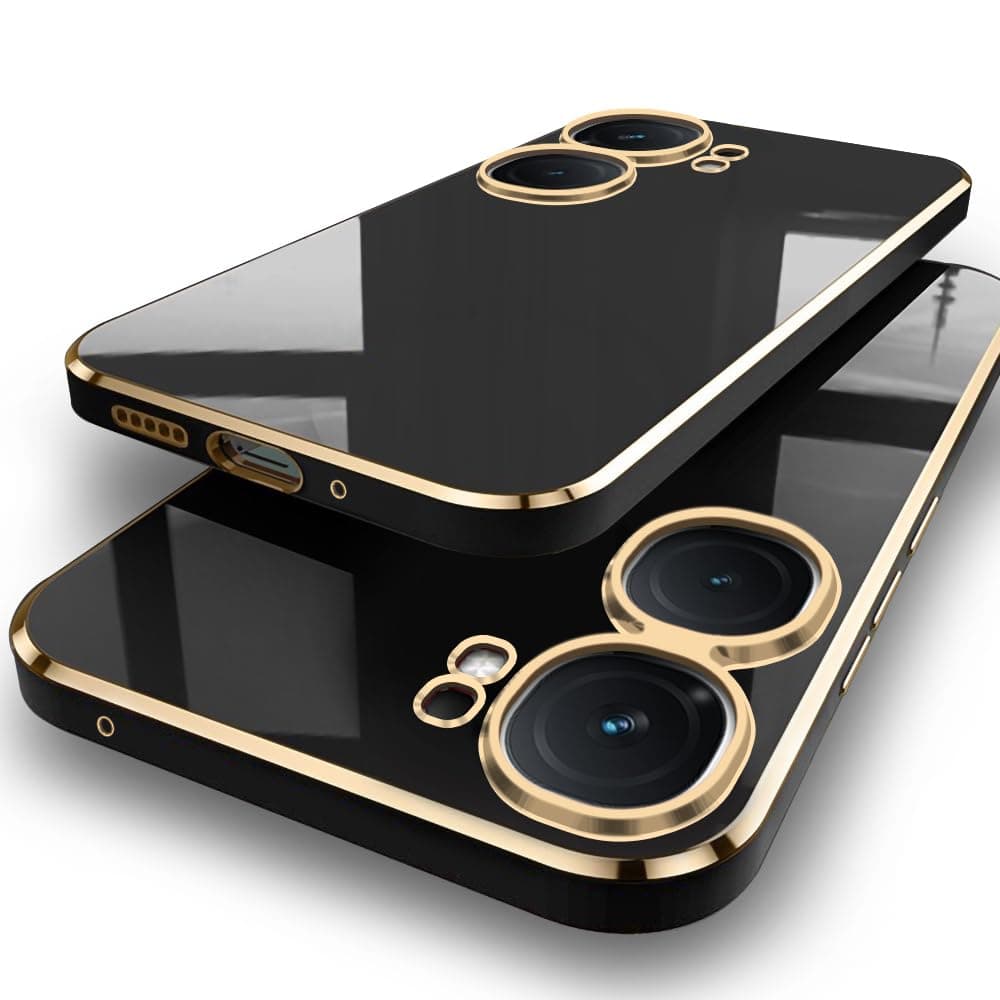 TheGiftKart Luxurious Golden-Plated Back Cover Case for iQOO Neo 9 Pro 5G | Raised Lips for Camera & Screen Protection | Shockproof Design | Stylish Back Cover Case for iQOO Neo9 Pro 5G (TPU, Black)