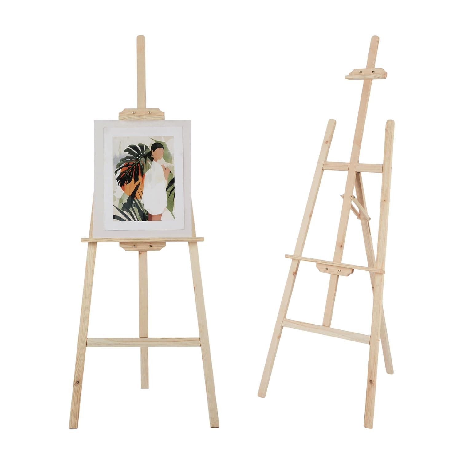 Amazon Basics Wooden Easel, 5 Feet Adjustable Artist Easel Stand for Painting & Display, Natural Wood Finish, Fits Canvas up to 42 Inches