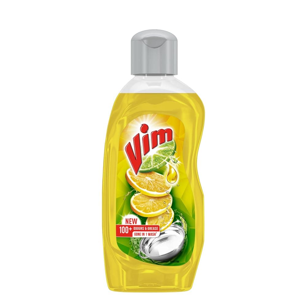 Vim Dishwash Liquid Gel Lemon, With Lemon Fragrance, Leaves No Residue, Grease Cleaner For All Utensils, 250 ml Bottle
