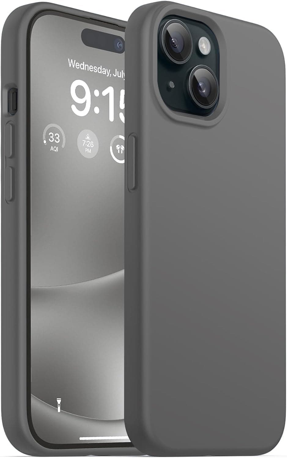 DIZORO Compatible for iPhone 15 Plus Camera Protection Case 6.7, Slim Liquid Silicone 3 Layers Full Covered Soft Gel Rubber Phone Case Protective Cover 6.7 Inch (Dark Grey)