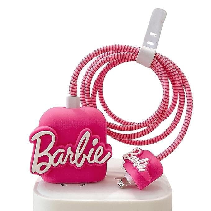 EDNITA Cable Protector with 3D Cute Pattern for iPhone Charger only 18W & 20W-Data Line Wire Saver Charging Cable Charger Protective Cable Full Protection Set of - 1 (Barbie)