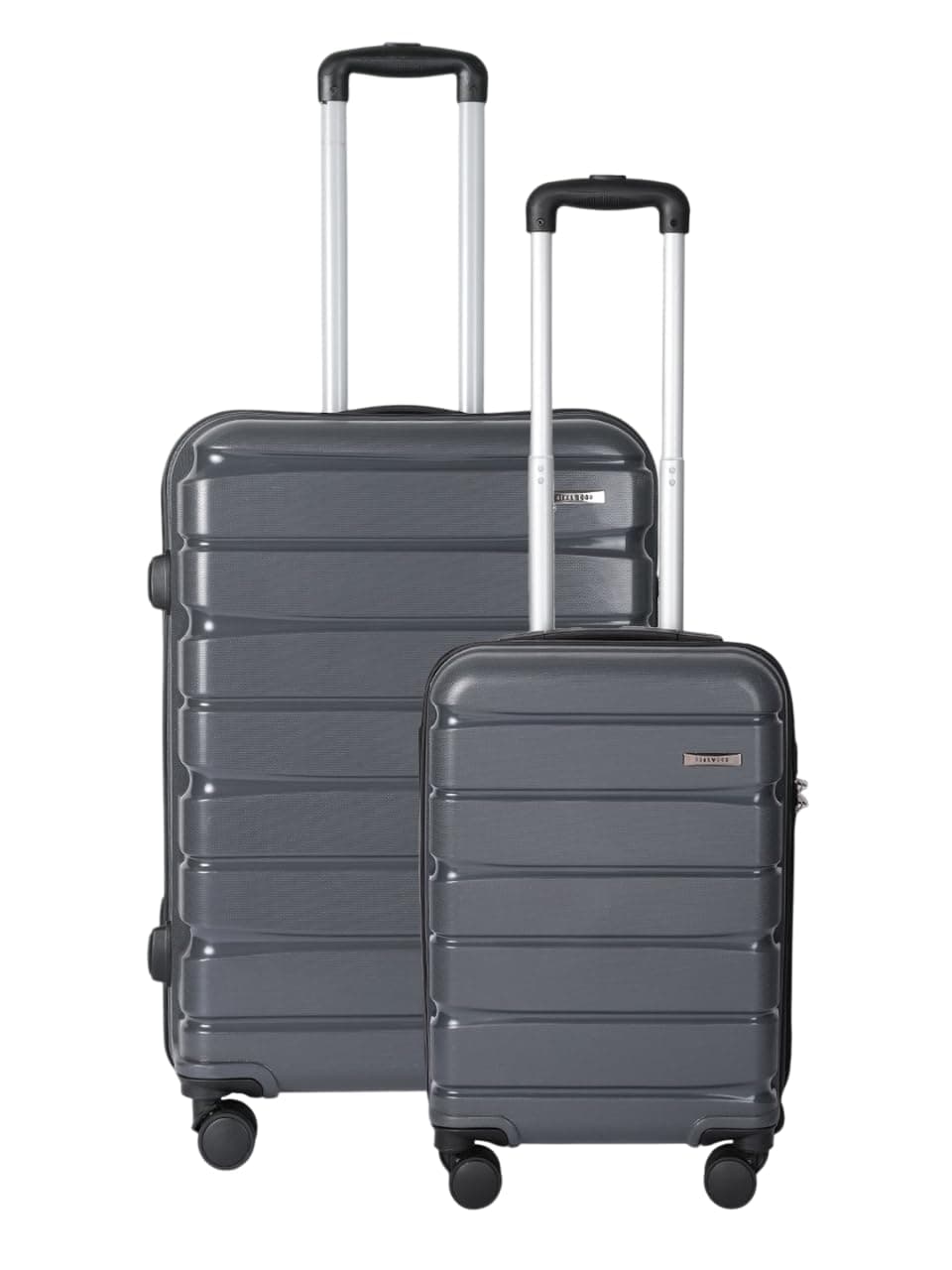 Teakwood Small-Medium Cabin Size 8 Wheels Trolley Bag, Hard Cabin with Zipper Closure, Adjustable Push Button & Cross Side Strap, TSA Lock System 360 Degree (Set of 2,Grey)