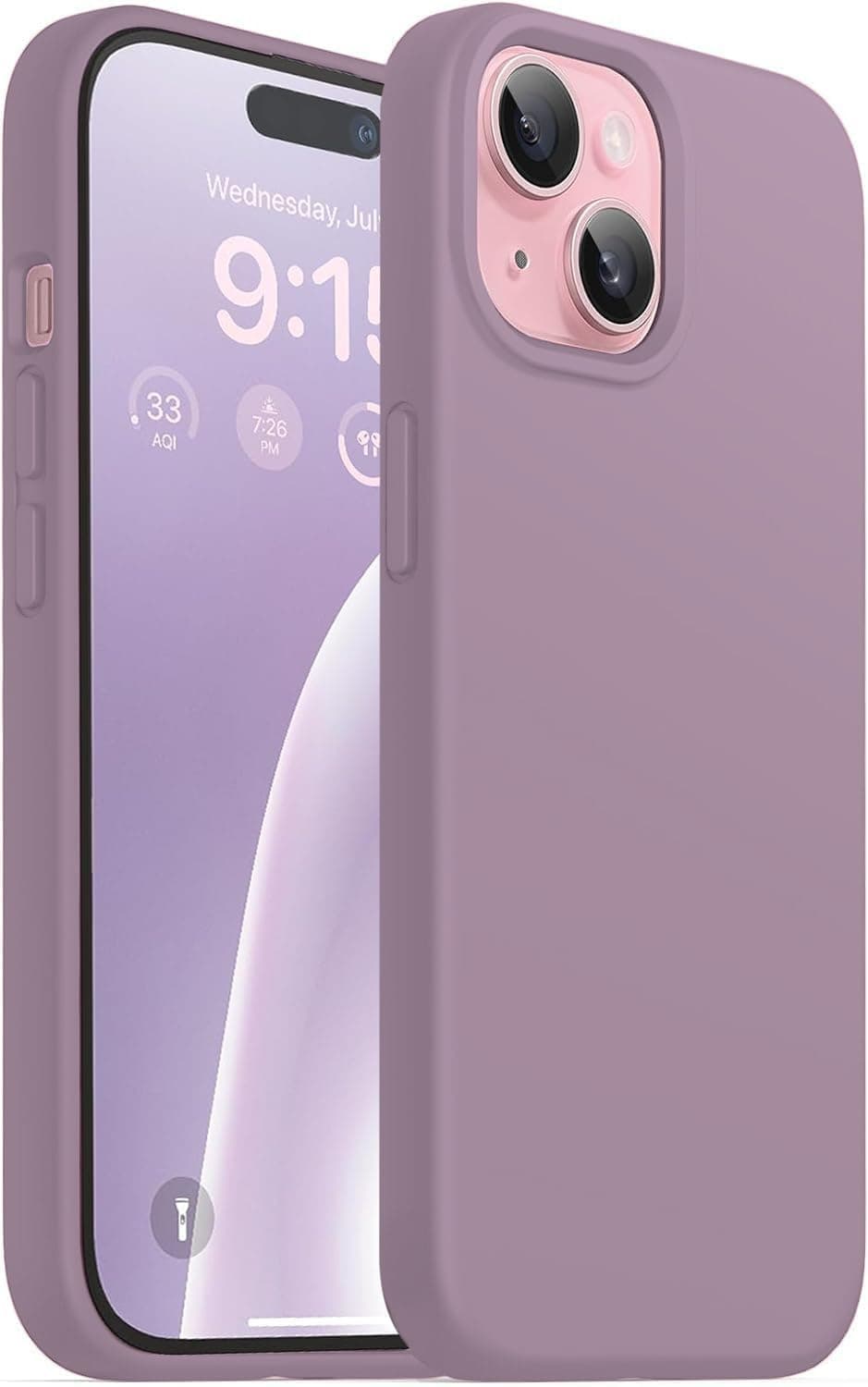 DIZORO Protective Case Compatible for iPhone 15 Plus Case 6.7, Slim Liquid Silicone 3 Layers Full Covered Soft Gel Rubber Phone Case Protective Cover 6.7 Inch - Lilac