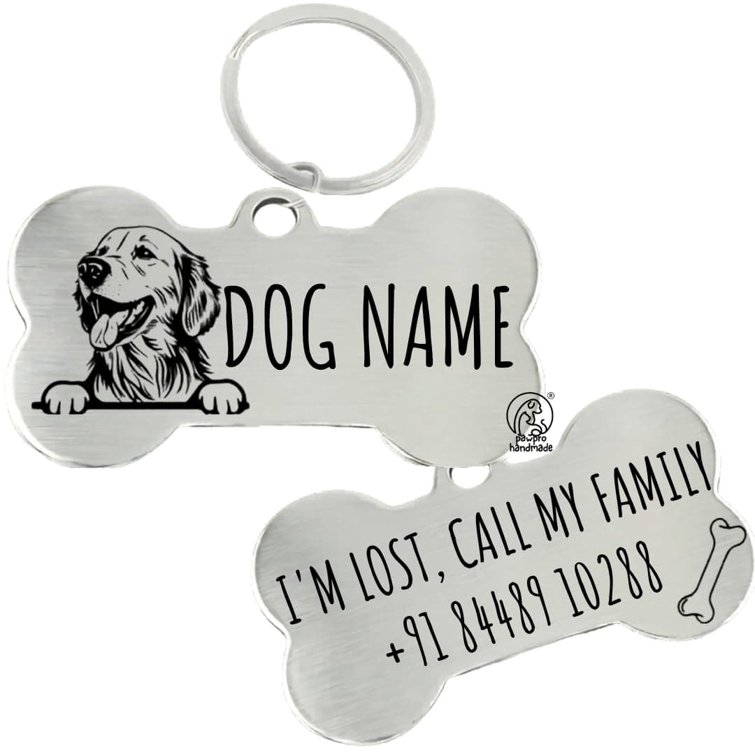 PAWPRO HANDMADE Customized Pet ID Tag Personalize Black Engraved Name Collar Tag with Breed face for Your Loving Pet Dog, Cat, Puppy, Horse Classic Bone Shape 50x32 MM Large