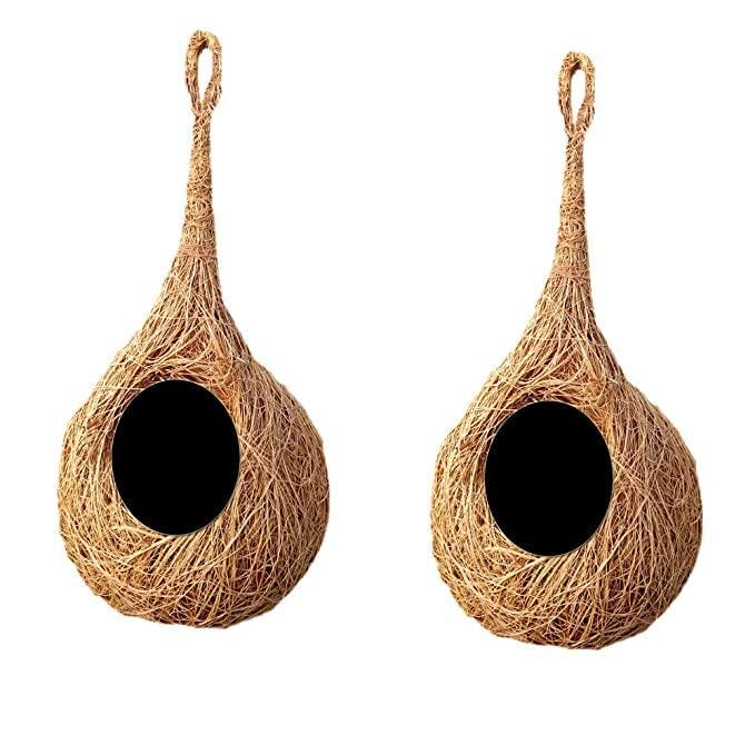 LIVEONCE Safest Round Organic Bird nest Purely Handmade Sparrow/Small Birds, Material Type -Coir,Color -Brown, Size (H 25 cm,Diameter 15 cm), Set of 2 - (Small)