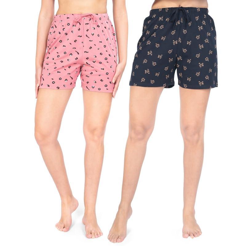 Real Basics Women's Regular Shorts Pack of 2 (RB-W-Shorts-S-P2-CHETAHAOP_GLDLEF)