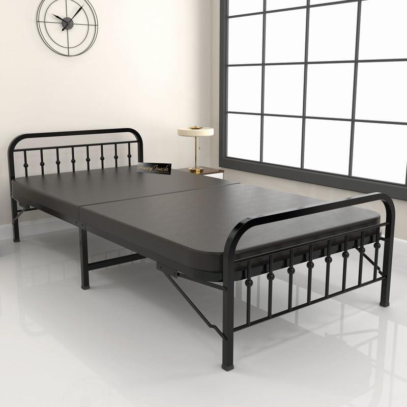 Honey Touch Nova Ortho Single Folding Bed with Mattress | No Assembly Required | Foldable Bed for Sleeping/Guests/Rented Apartments/Bedroom (3ft x 6ft, Black)