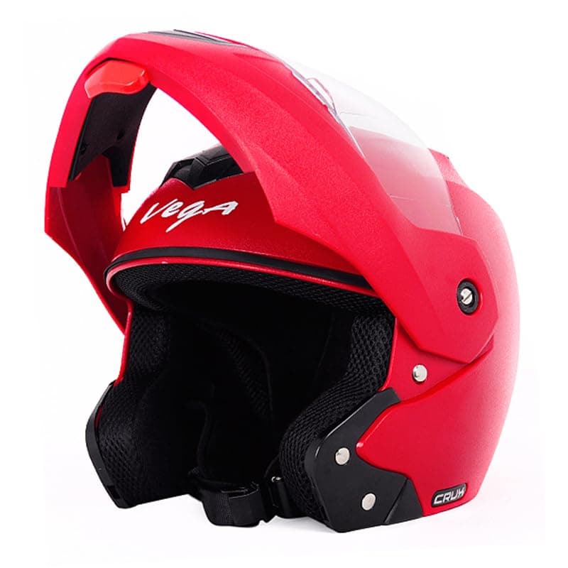 Vega Crux ISI Certified Flip-Up Helmet for Men and Women with Clear Visor(Red, Size:L)