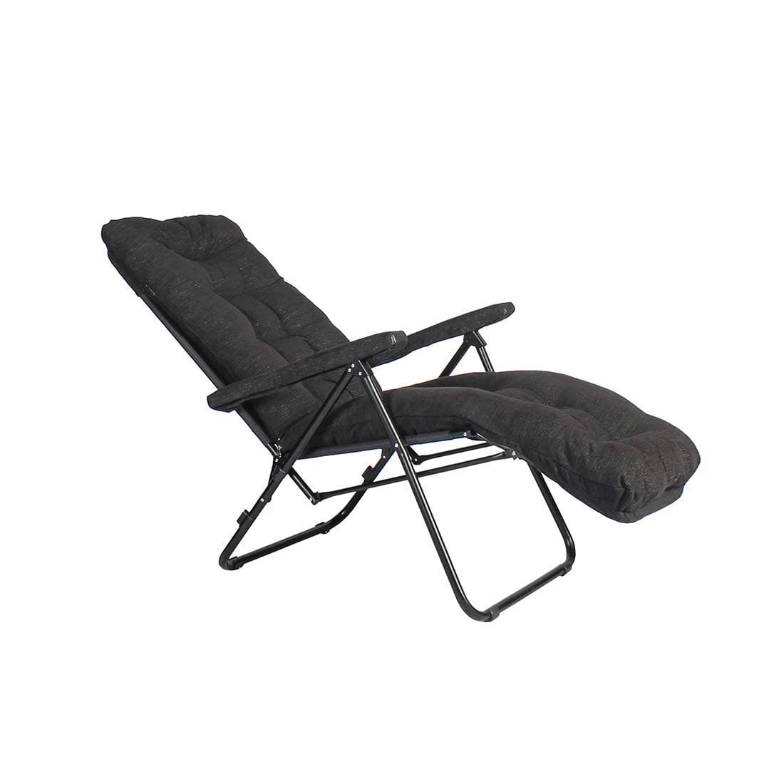 FURLAY Alloy Steel Foldable Recliner Easy Chair For Home Use|2 Years Warranty|6 Adjustable Position(Jet Black)