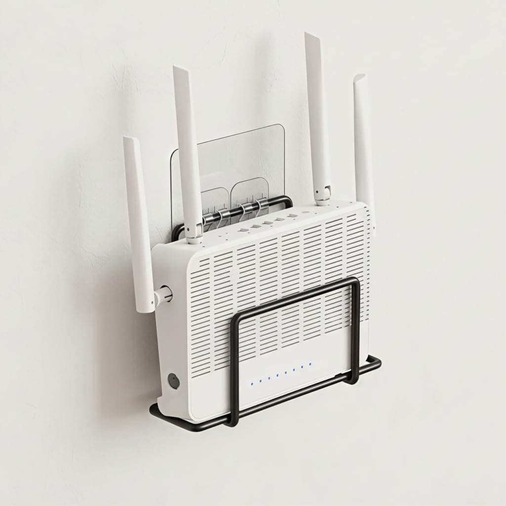 HASTHIP® Wall WiFi Router Mount Bracket - Wall Stand Without Drilling Steel Tv Setup Box Stand Wall Mount Space Saving Organizer Stand for Modem, Router & Set-Top Box, 16x5x7.5cm