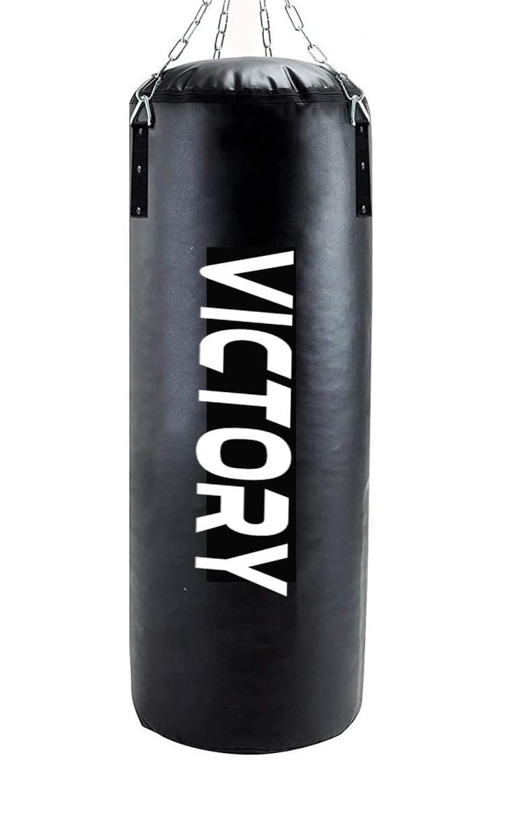 VICTORY Punching Bag, Heavy Synthetic Leather Boxing Bag Black | Stainless Steel Hanging Chain | Boxing | MMA | Kickboxing | Muay Thai | Karate | Judo | Taekwondo (5 Feet Bag)