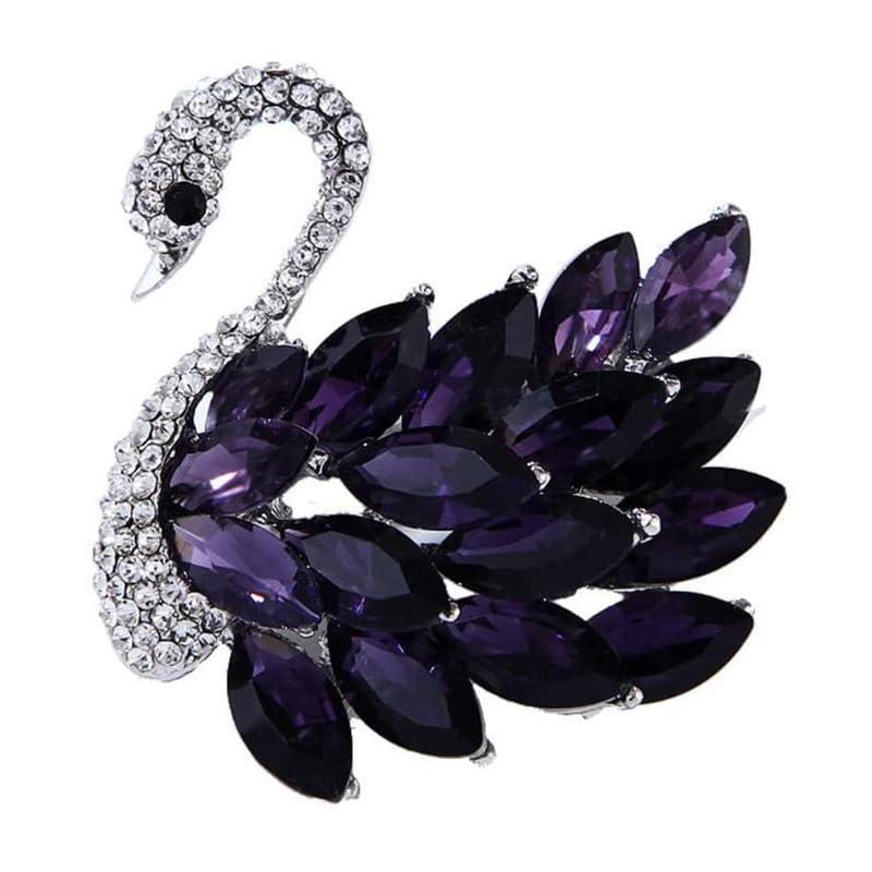 Mahi Sparkling Purple and White Crystals Swan-Shaped Brooch Clothing Accessories for Women (BP1101151RPur)