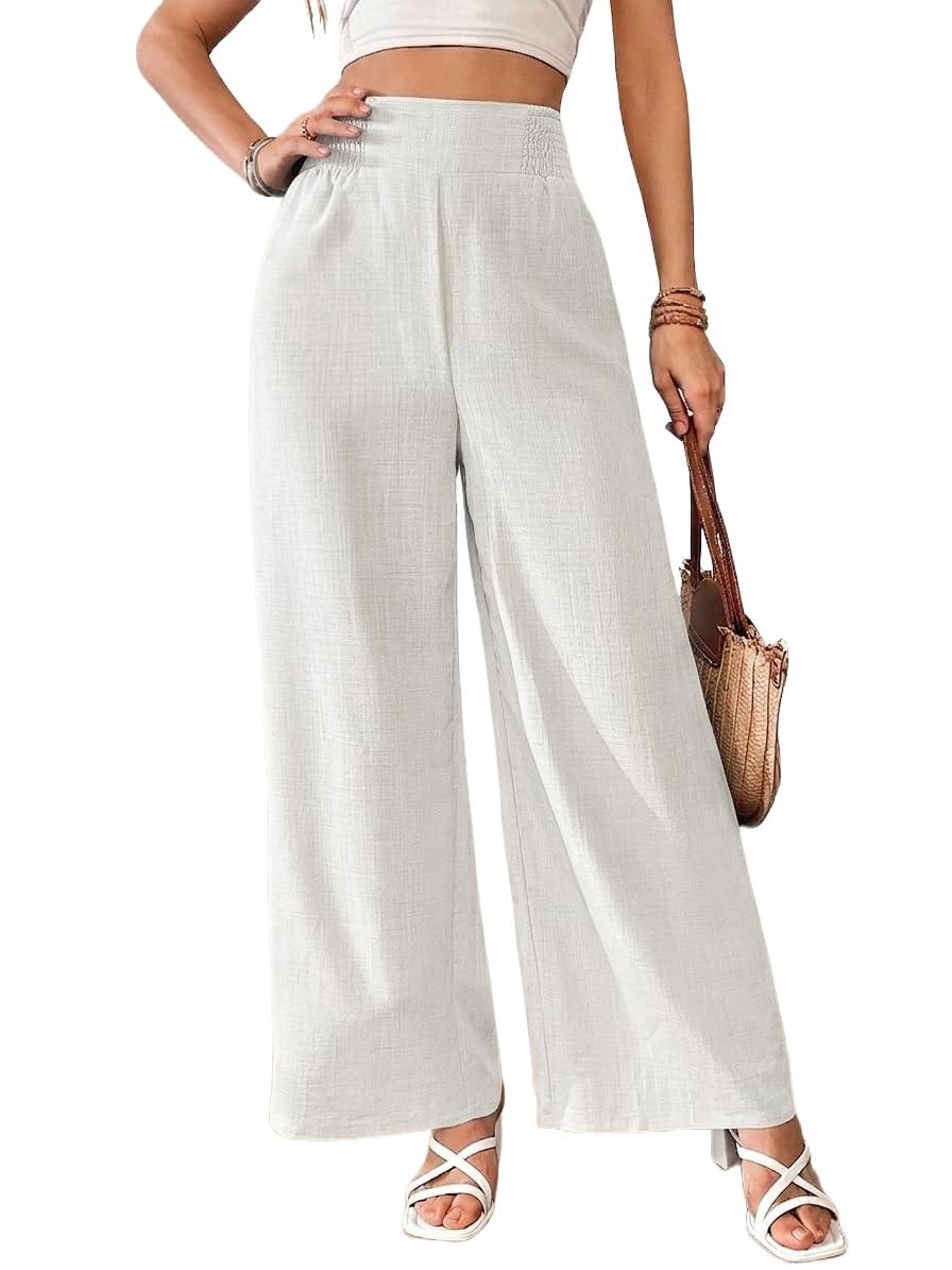 Vogaan Trousers for Women | Loose Fit Trousers Pants | Women's High-Waisted Wide Leg Pant | Korean Trouser for Holiday White