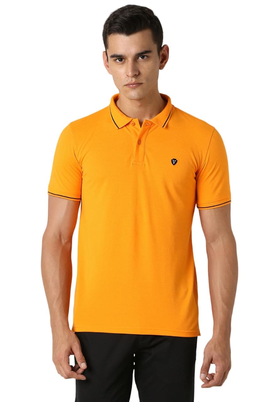 Van Heusen Cotton Men's Regular Fit Polo T-Shirt (VSKP517S011413_Flame Orange S)
