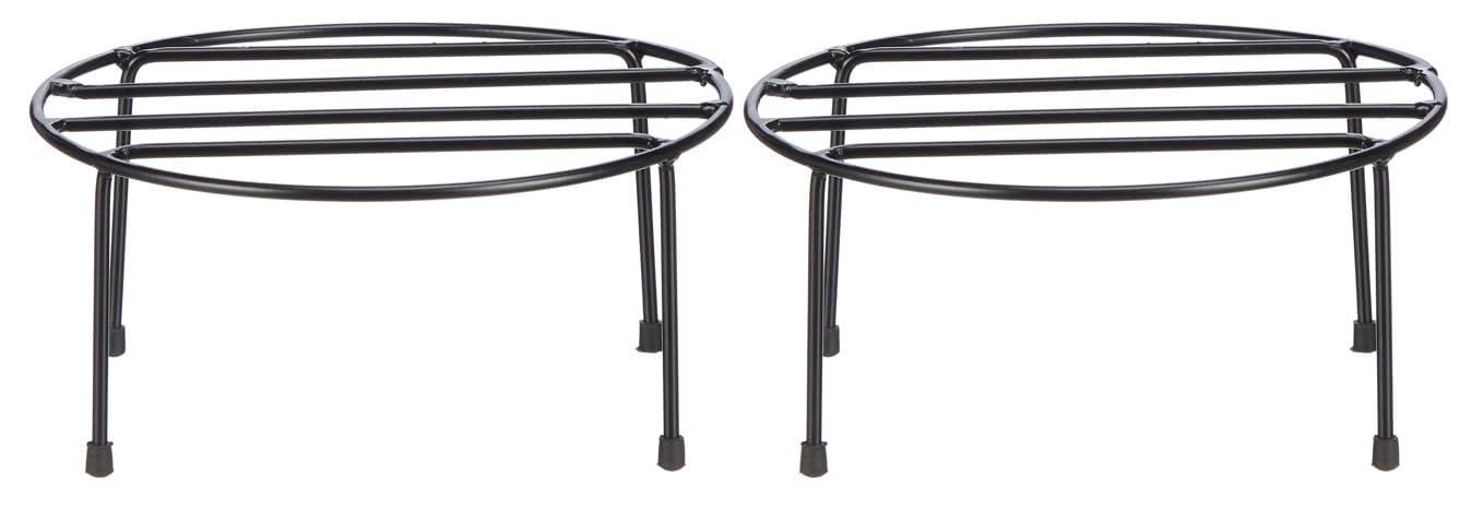 Amazon Brand - Solimo Metal Flower Pot Stand (Black, Set of 2, Round) | Gamla Stand for Home | Plant Stand for Balcony | Premium Flower Pot Stand | Plant Stand for Living Room