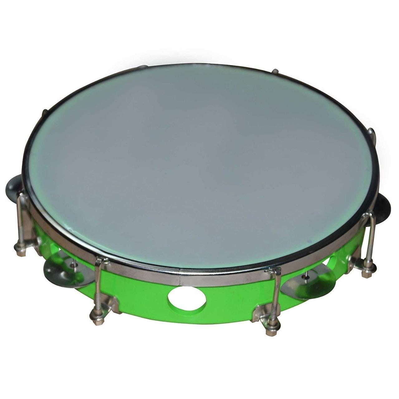 QUEENBRASS - Tambourine/Kanjira/Dafali Hand Percussion Musical Instrument Fibre Daffli - Green