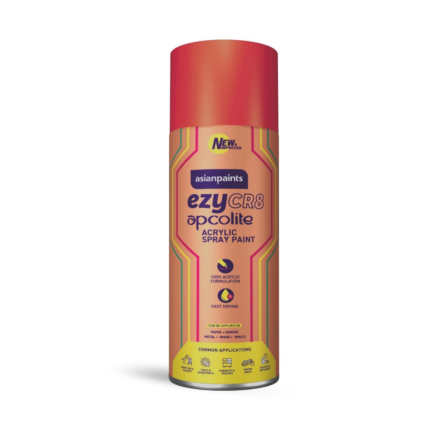 Asian Paints ezyCR8 Apcolite Spray Paint with Acrylic Quick Dry High Gloss Finish Multi-Purpose Multi-Surface DIY Aerosol Can for Car Bike Home Metal Wood Furniture Walls & Art Craft (1Pc, 400ml)