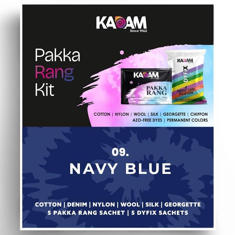 Kadam Pakka Rang Fabric Dye Colour | Navy Blue- 25g Pack | Includes DyFix Color Fixer | Permanent Fabric Dyes for Old Faded Jeans and Clothes