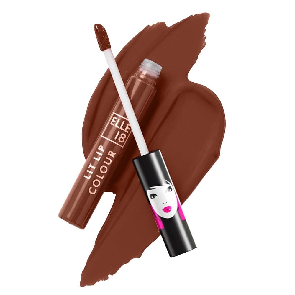 Elle 18 Lit Lip, Matte Finish, Nutty Latte, 16 hrs Long Lasting Liquid Lipstick, Smudge and Transfer Proof Lipstick, One-stroke application, Quick Drying | 5.6 ml