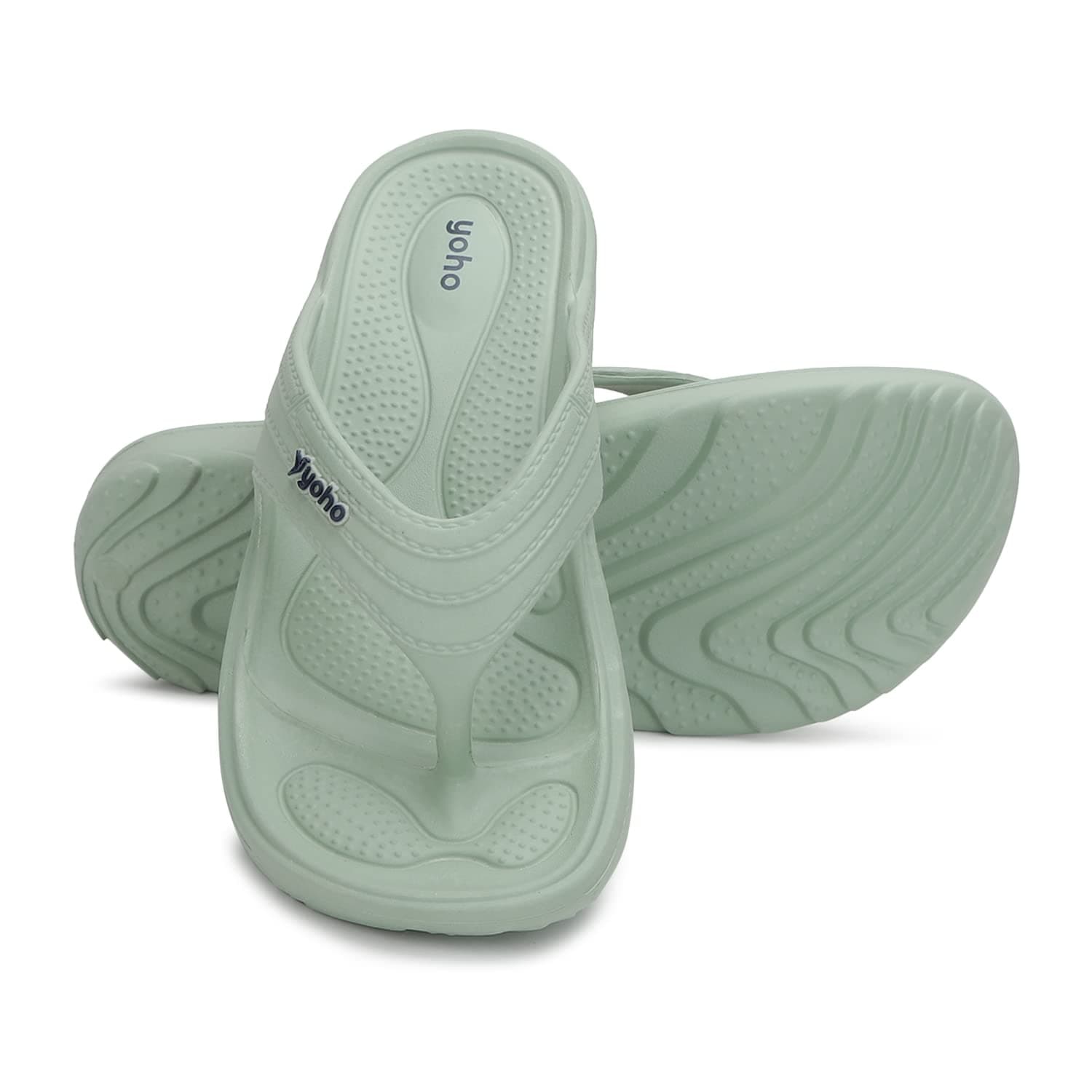 Yoho Drizzle Soft Slippers for Women, Mild Acupressure, Lightweight, Anti Skid & Slip, Diabetic Footwear for Woman, Home Wear Bathroom Chappal for ladies | Waterproof Monsoon & Rainy Footwear | Pastel Green - UK 9