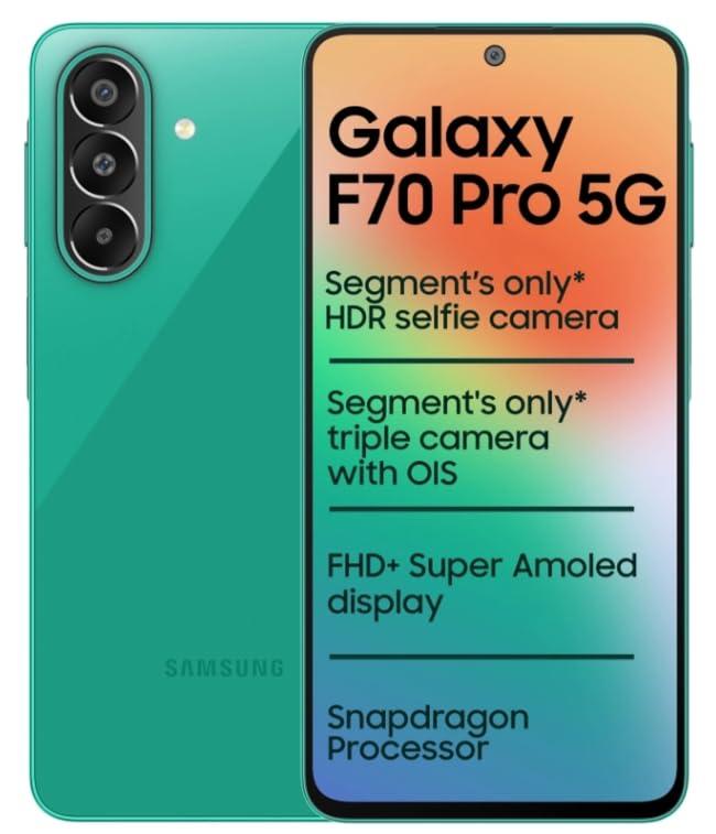 Samsung Galaxy F70 Pro 5G (Aura Green, 128 GB) (8 GB RAM) | 6000 mAh Battery | 6.7" FHD+ Super AMOLED Display | Dimensity 6300 | Oualcomm Octa Core Processor |