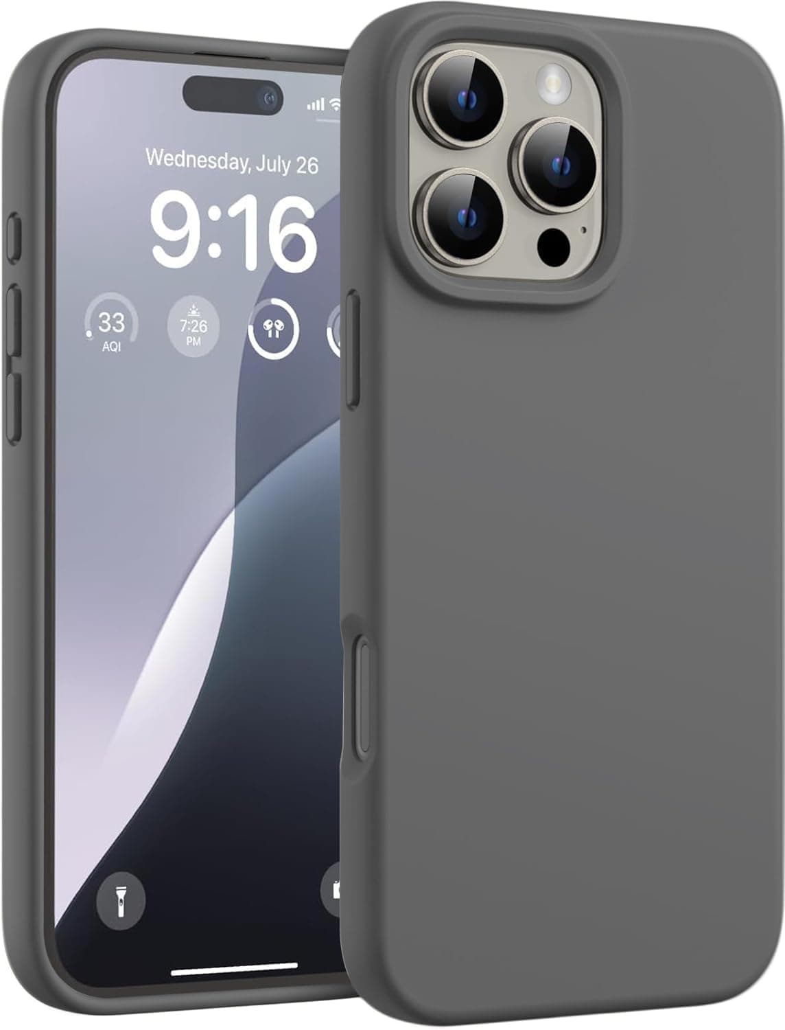 DIZORO Compatible for iPhone 16 Pro Case 6.3, Slim Liquid Silicone 3 Layers Full Covered Soft Gel Rubber Phone Case Protective Cover 6.3 Inch (Dark Grey)