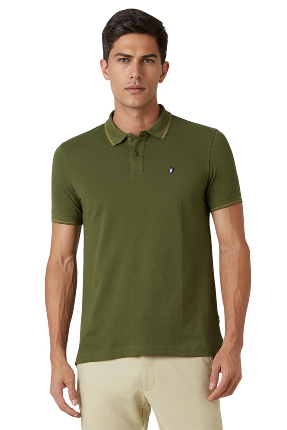 Van Heusen Men Polycotton Regular Fit T-Shirt (VSKPURGPC17991_Green, Small)
