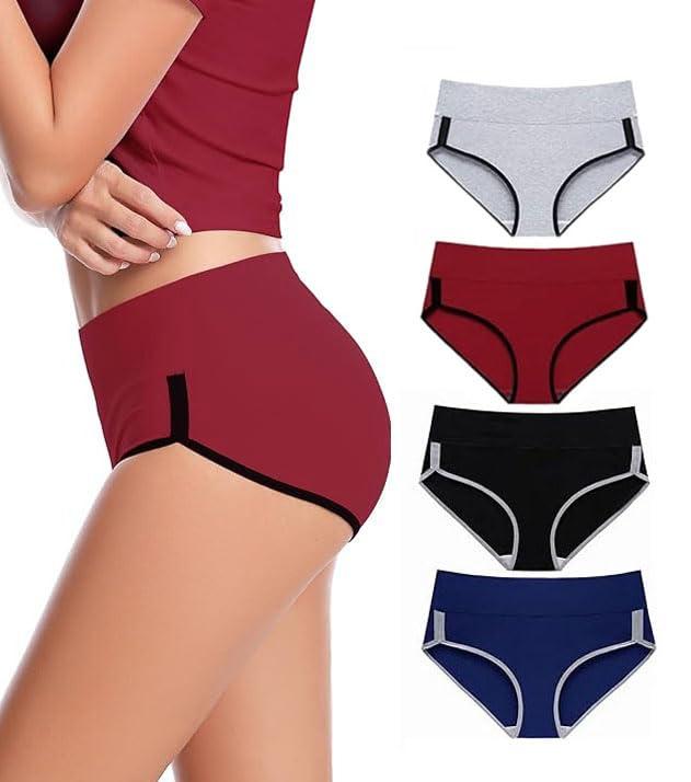 DIVING DEEP Cotton Underwear for Women, Hipster Briefs Panties for Women, Womens High Waist Cotton Underwear, Women's Panties - (Pack of 4) (G, M, Blue, B) (XL)